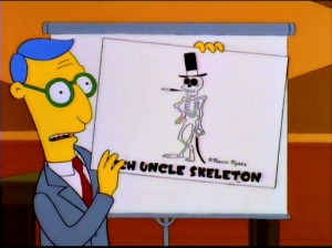 You will also notice Mr. Myers' name and copyright notice on the original drawings of the other members of the Itchy & Scratchy family: Brown-Nose Bear, Disgruntled Goat, Flatulent Fox, Rich Uncle Skeleton and Dinner Dog.